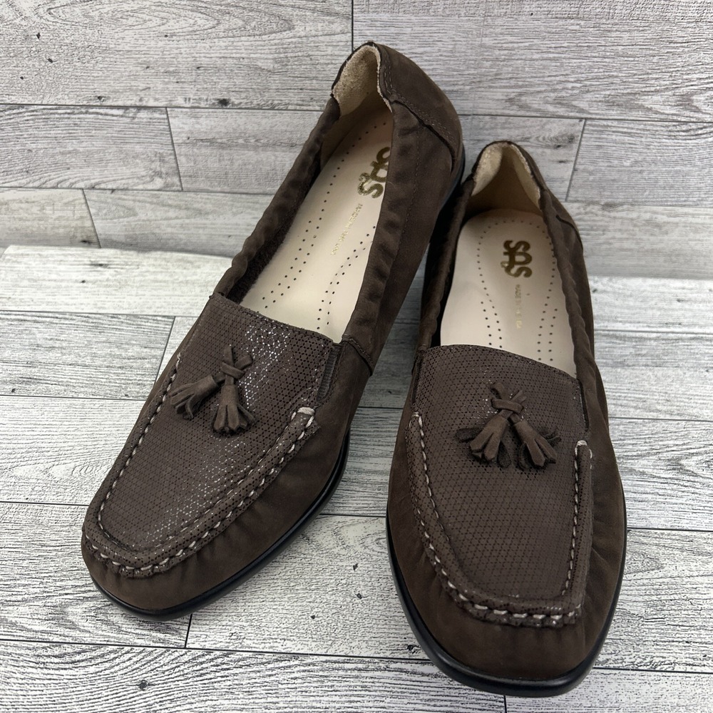 Women's SAS Hope Slip On Brown Leather Tassel Comfort Loafers Shoes Size 7.5